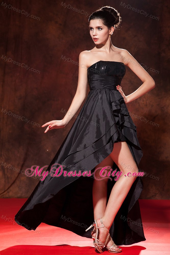 Sexy Black Princess Prom Cocktail Dress with High-low Taffeta