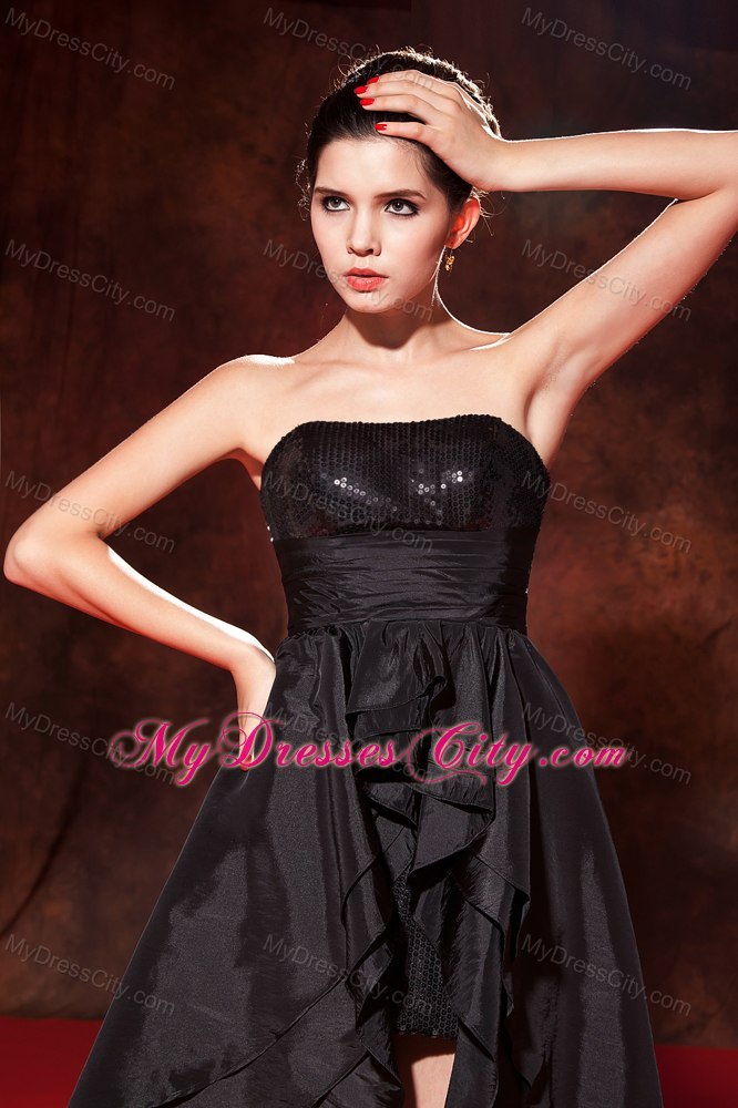 Sexy Black Princess Prom Cocktail Dress with High-low Taffeta