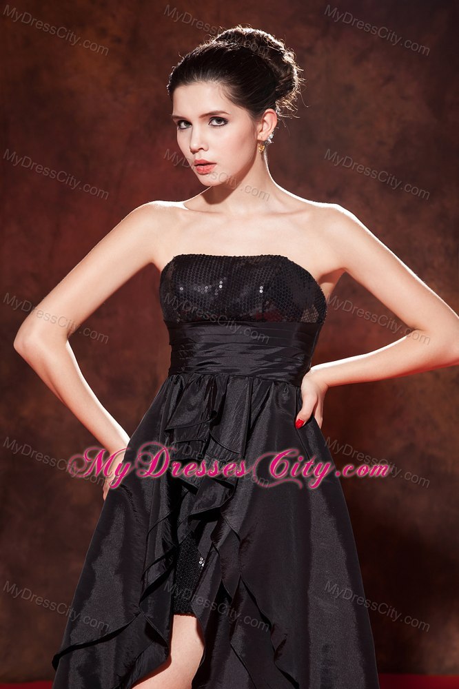 Sexy Black Princess Prom Cocktail Dress with High-low Taffeta