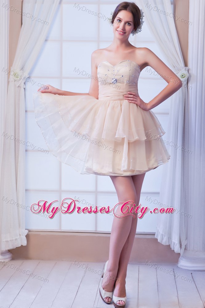 Champagne Sweetheart Short Cocktail Dress with Ruffled Layers