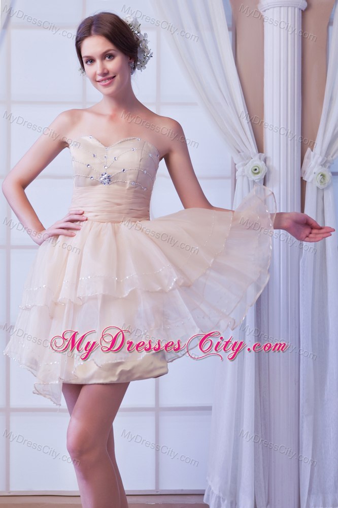 Champagne Sweetheart Short Cocktail Dress with Ruffled Layers