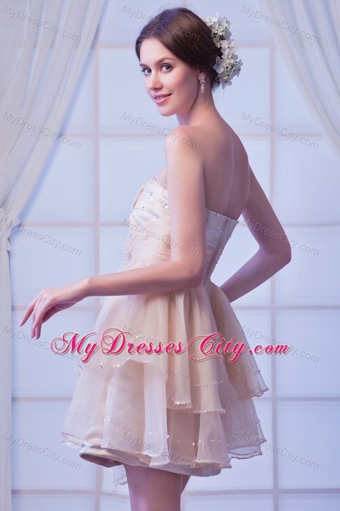 Champagne Sweetheart Short Cocktail Dress with Ruffled Layers