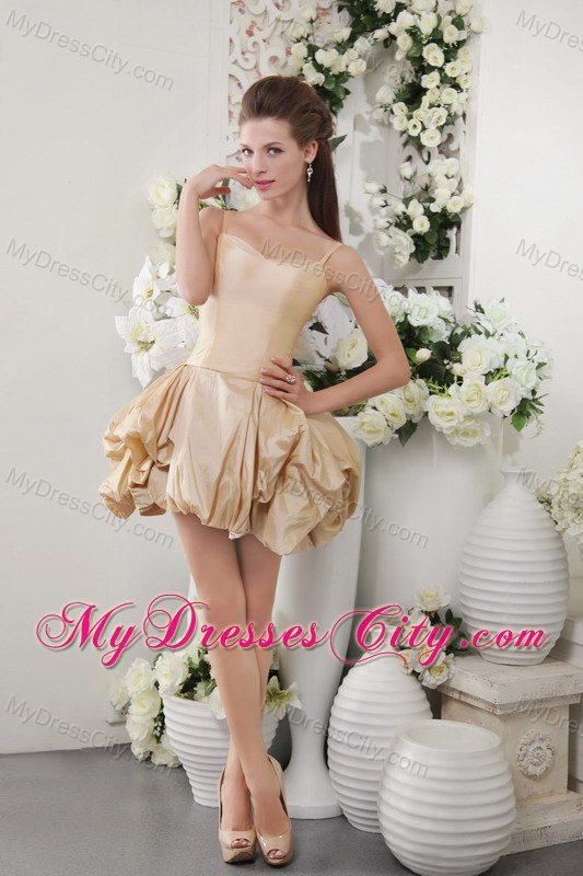 Spaghetti Straps Mini-length Pick Ups Prom Cocktail Dress with Bow Back