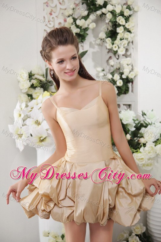 Spaghetti Straps Mini-length Pick Ups Prom Cocktail Dress with Bow Back