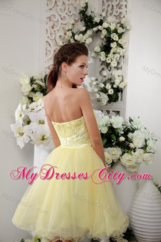 Light Yellow Organza Beaded Ruching Homecoming Cocktail Dresses