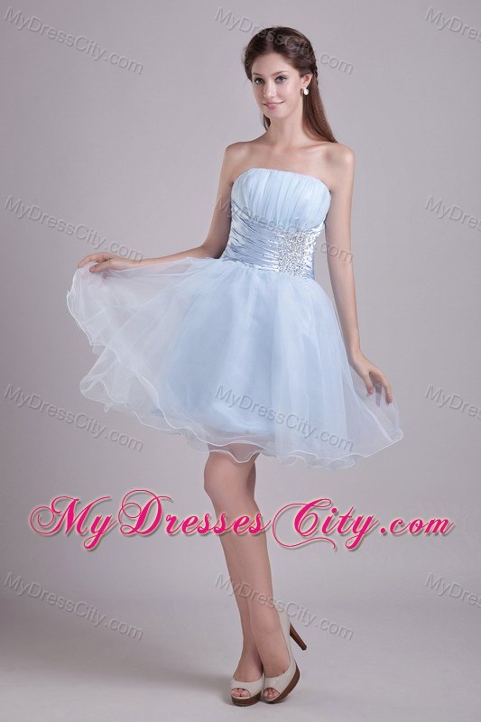 Beaded Ruching Knee-length Organza Semi-formal Cocktail Dress