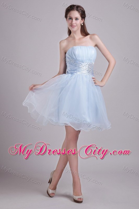 Beaded Ruching Knee-length Organza Semi-formal Cocktail Dress