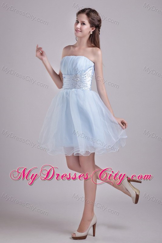 Beaded Ruching Knee-length Organza Semi-formal Cocktail Dress