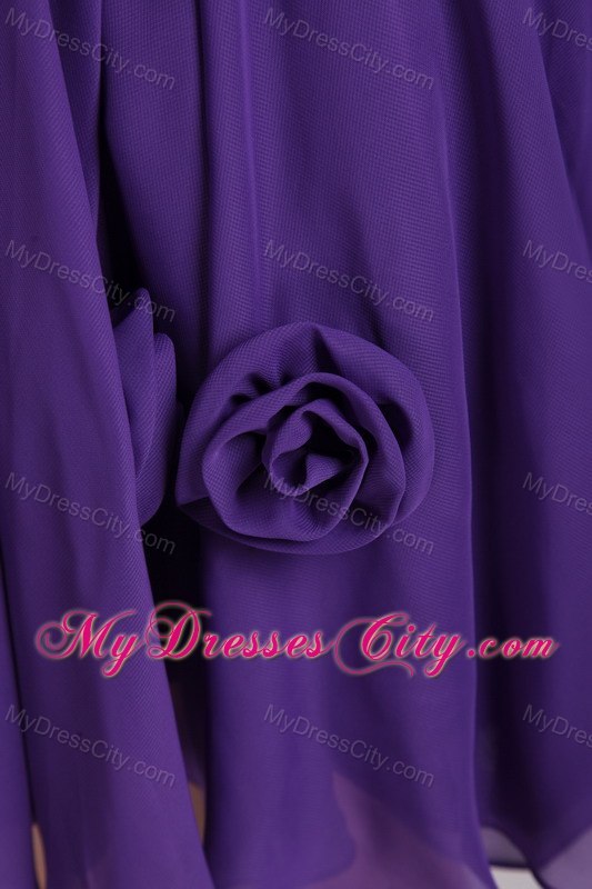 Cheap Flowers V-neck Ruching Chiffon Purple Cocktail Reception Dresses