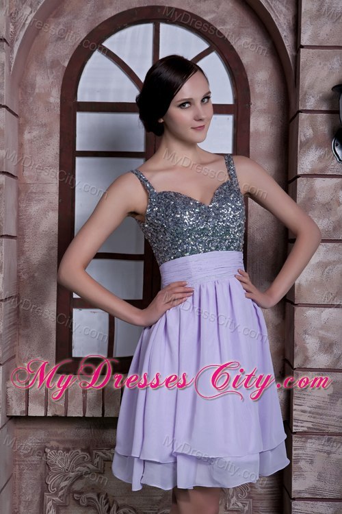 Spaghetti Straps Beaded Mini-length Lilac Cocktail Party Dresses