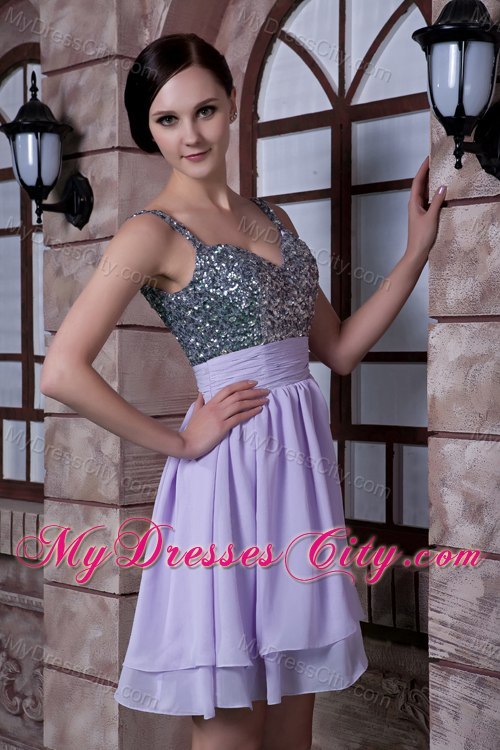 Spaghetti Straps Beaded Mini-length Lilac Cocktail Party Dresses