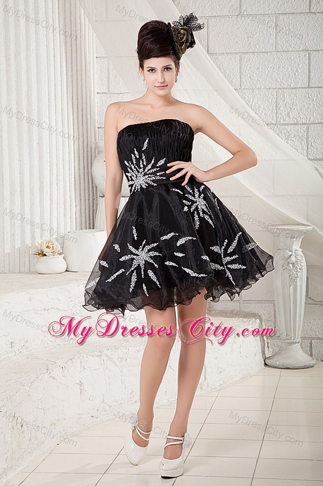 Black Organza Beaded Mini-length A-line Cocktail Dress for Prom