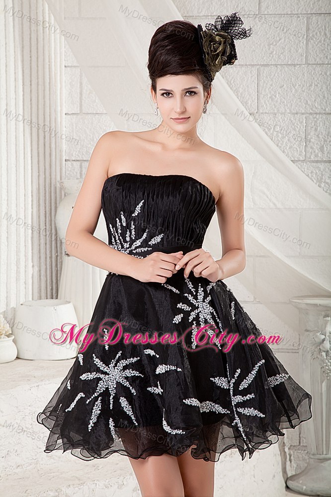 Black Organza Beaded Mini-length A-line Cocktail Dress for Prom