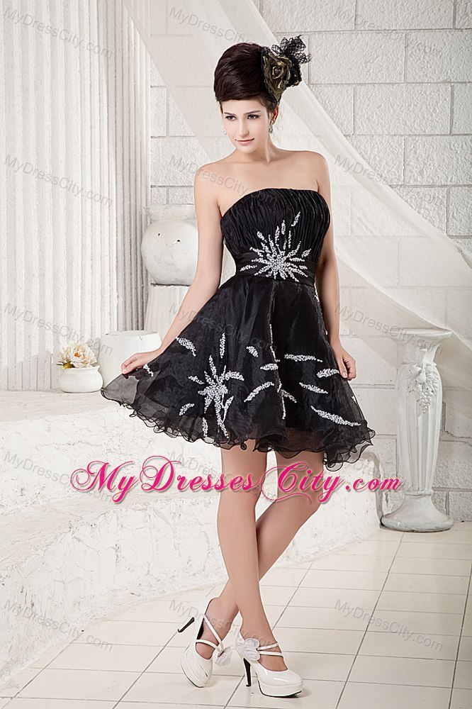 Black Organza Beaded Mini-length A-line Cocktail Dress for Prom