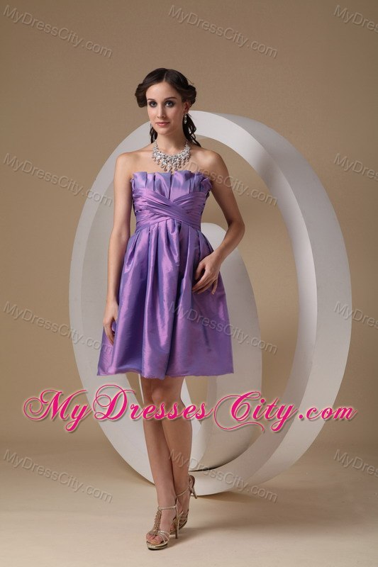 Ruched Lavender Strapless Short Cheap Prom Dresses for Dama