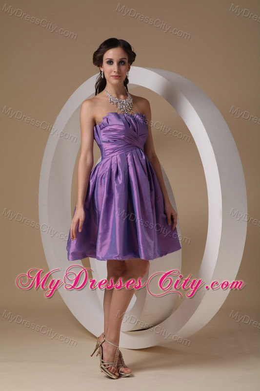 Ruched Lavender Strapless Short Cheap Prom Dresses for Dama