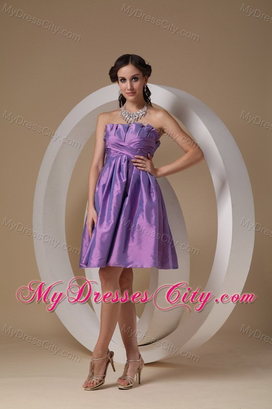 Ruched Lavender Strapless Short Cheap Prom Dresses for Dama