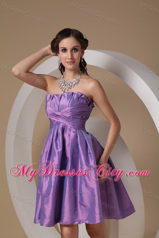 Ruched Lavender Strapless Short Cheap Prom Dresses for Dama