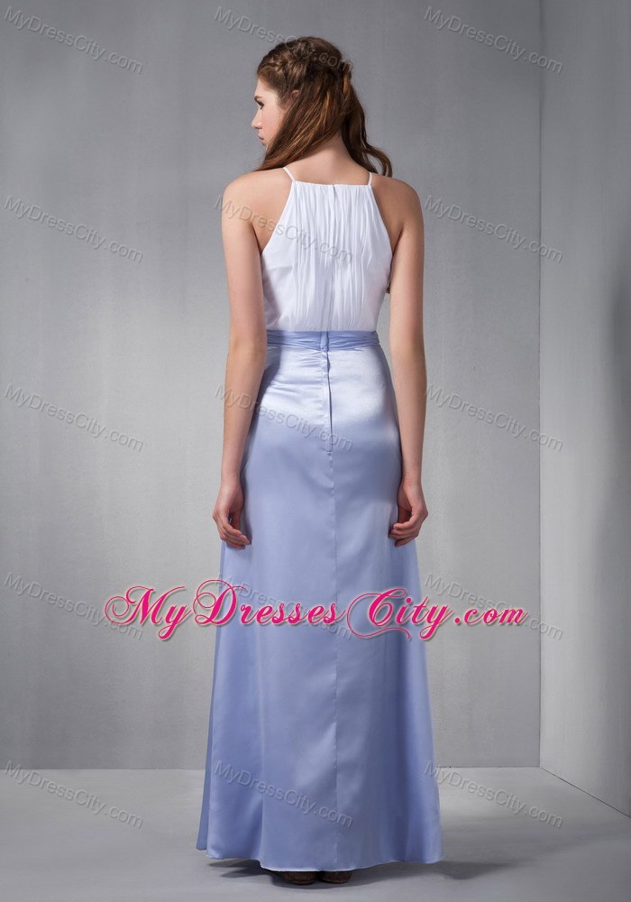 Ruched Chiffon Sash White and Lilac Damas Dresses with Cool Neckline