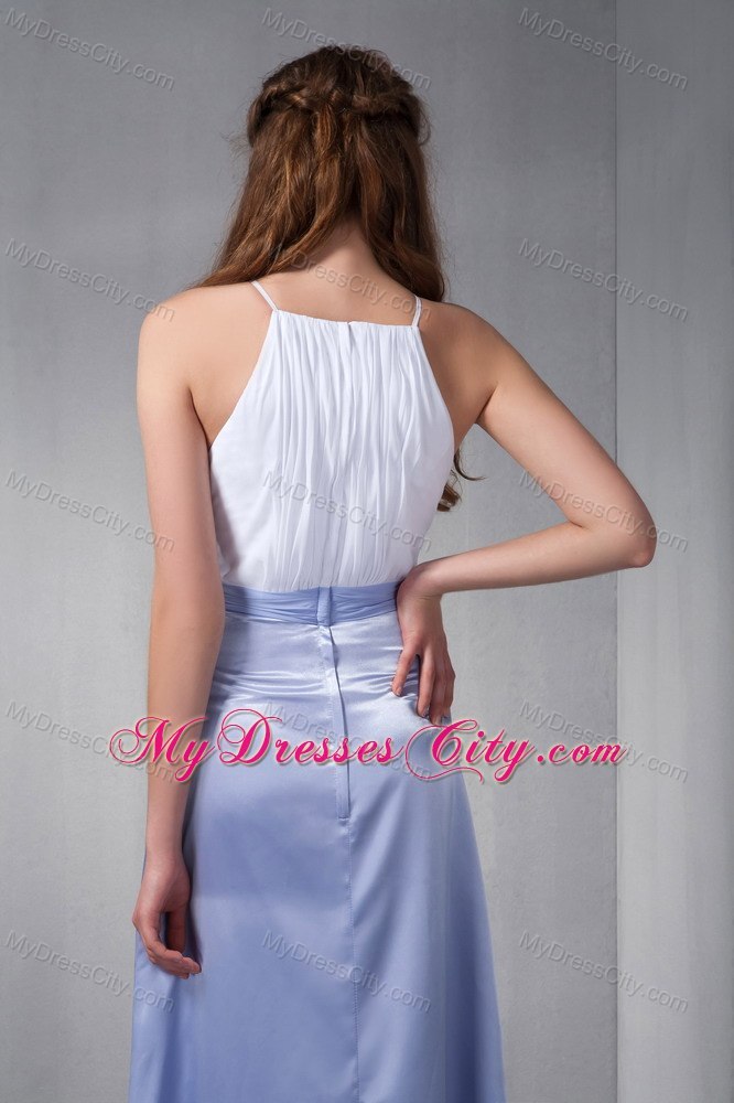 Ruched Chiffon Sash White and Lilac Damas Dresses with Cool Neckline