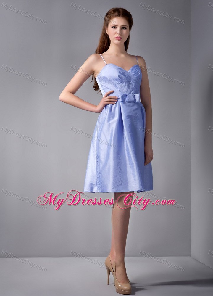 Lilac Spaghetti Straps Knee-length Taffeta Bridesmaid Dama Dresses