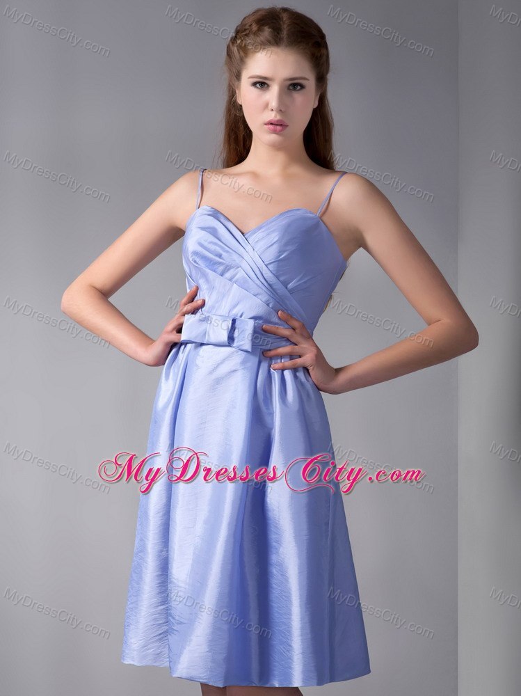 Lilac Spaghetti Straps Knee-length Taffeta Bridesmaid Dama Dresses