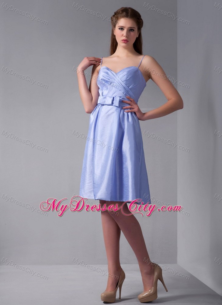 Lilac Spaghetti Straps Knee-length Taffeta Bridesmaid Dama Dresses