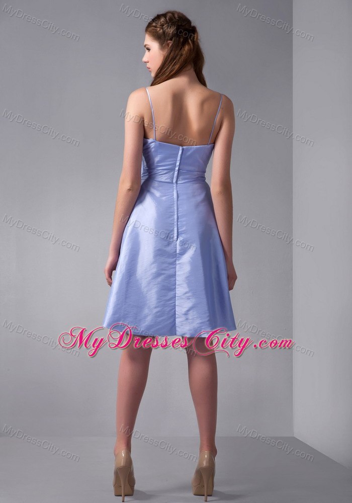 Lilac Spaghetti Straps Knee-length Taffeta Bridesmaid Dama Dresses