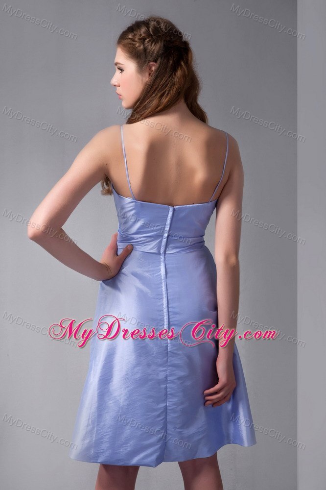 Lilac Spaghetti Straps Knee-length Taffeta Bridesmaid Dama Dresses