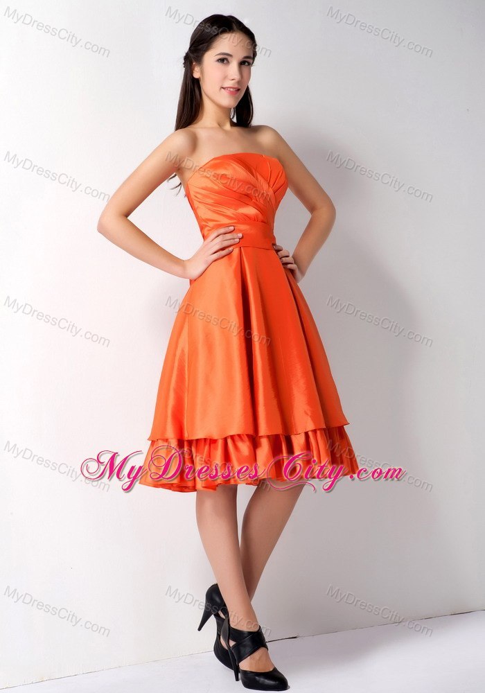 Knee-length Ruched Bowknot Back Orange Red Quince Dama Dresses