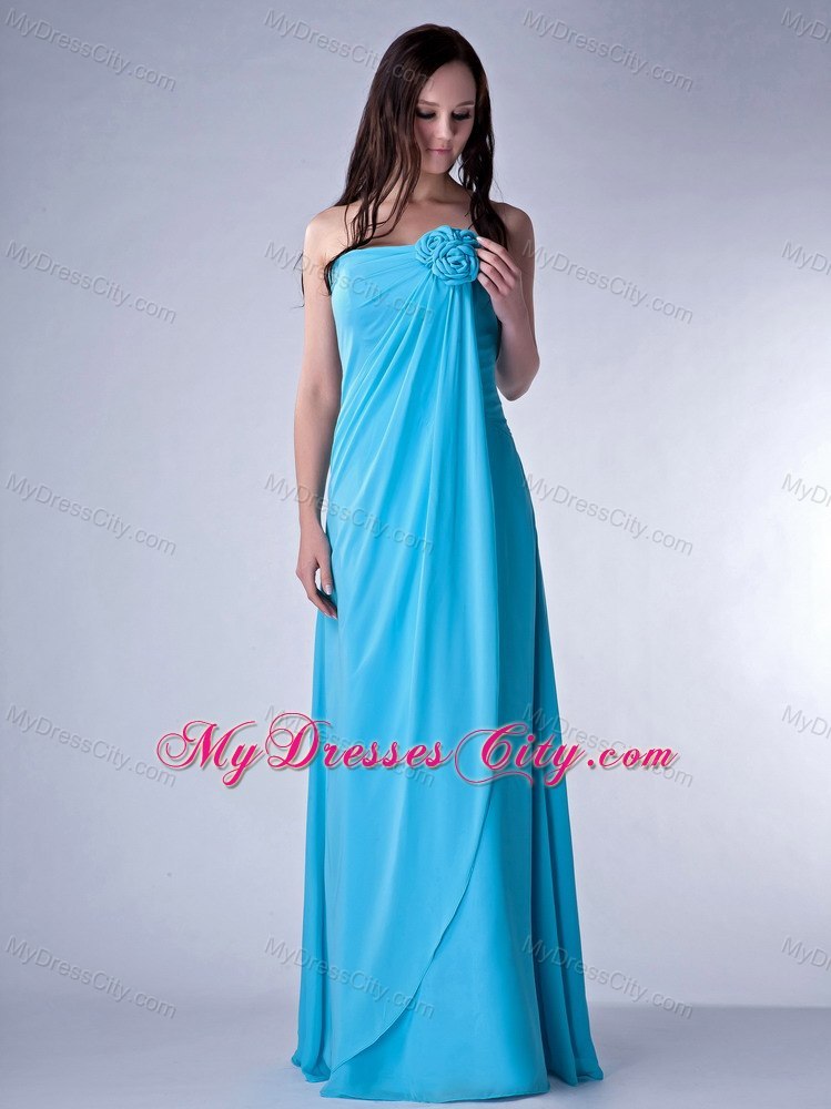 Blue Flowers Strapless Chiffon Plus Size Prom Dresses for Dama