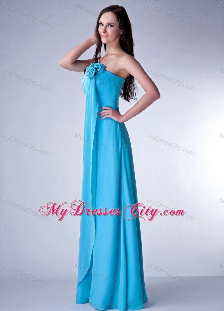 Blue Flowers Strapless Chiffon Plus Size Prom Dresses for Dama