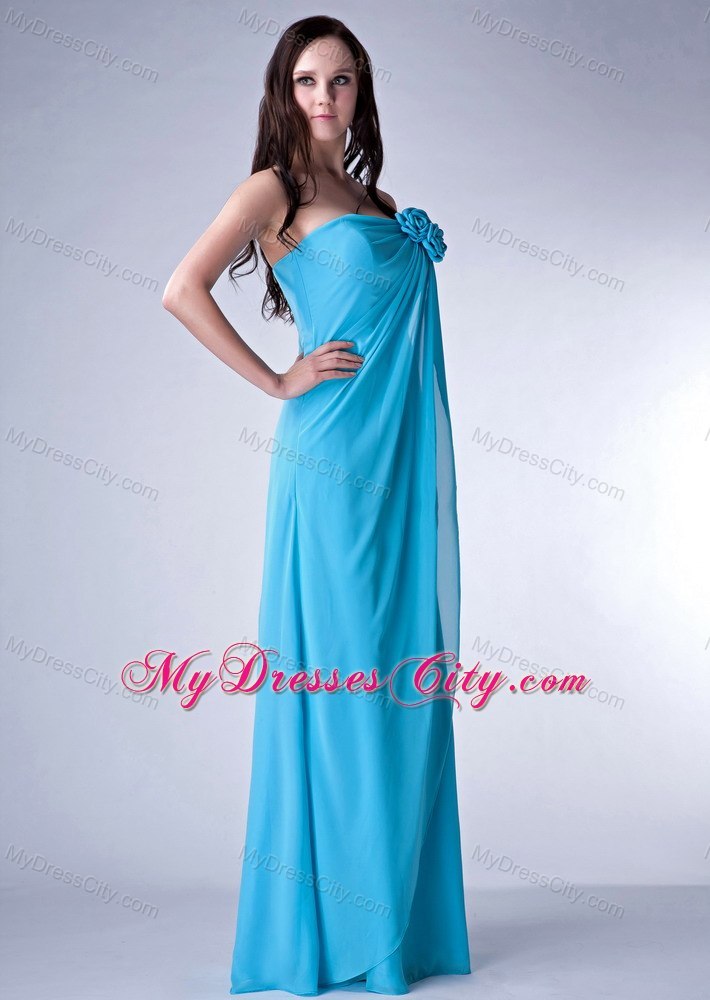 Blue Flowers Strapless Chiffon Plus Size Prom Dresses for Dama