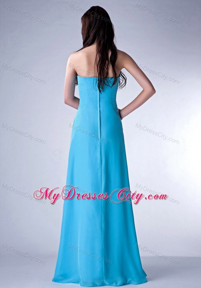 Blue Flowers Strapless Chiffon Plus Size Prom Dresses for Dama