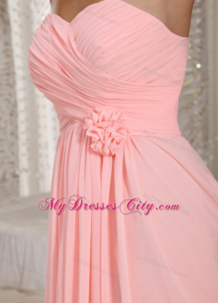 Simple Flowers Ruched Chiffon Baby Pink Formal Dresses for Dama