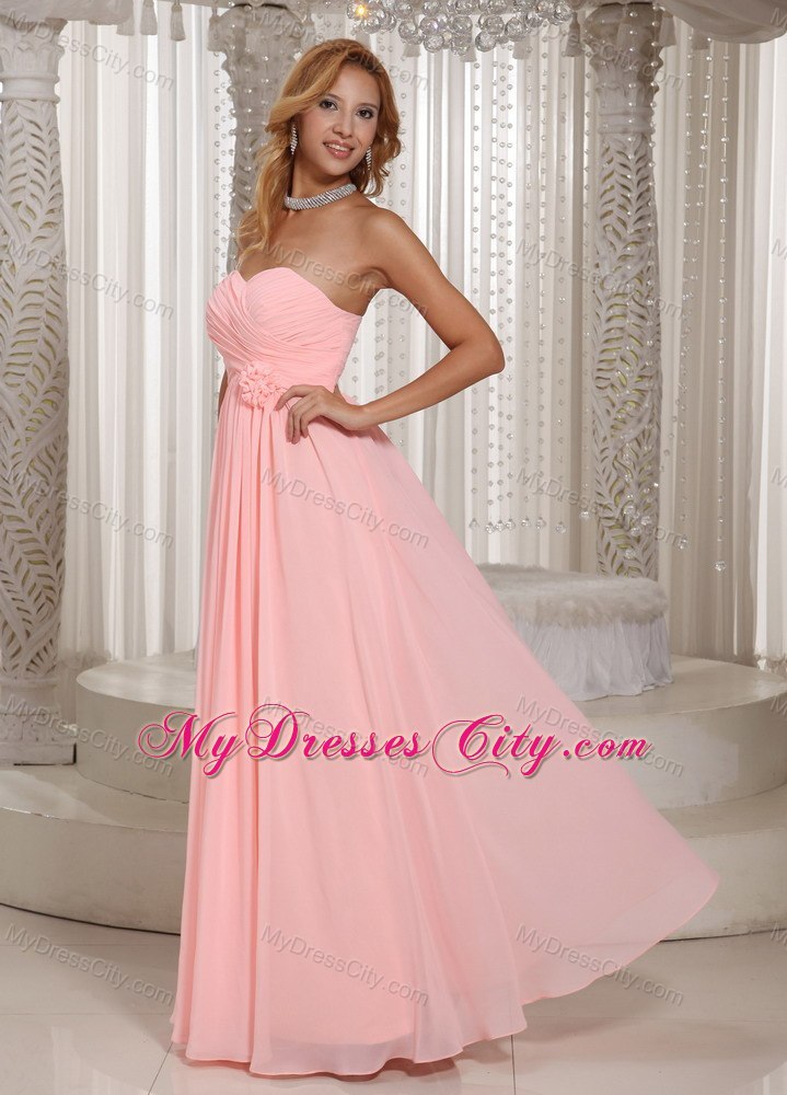 Simple Flowers Ruched Chiffon Baby Pink Formal Dresses for Dama