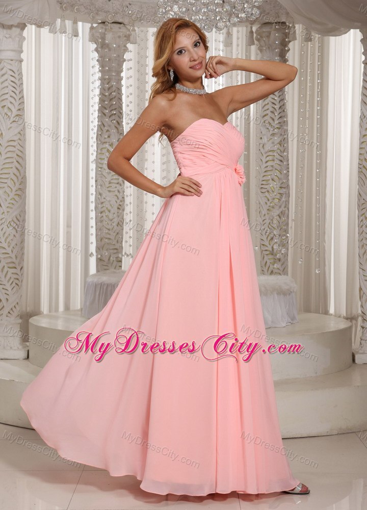 Simple Flowers Ruched Chiffon Baby Pink Formal Dresses for Dama