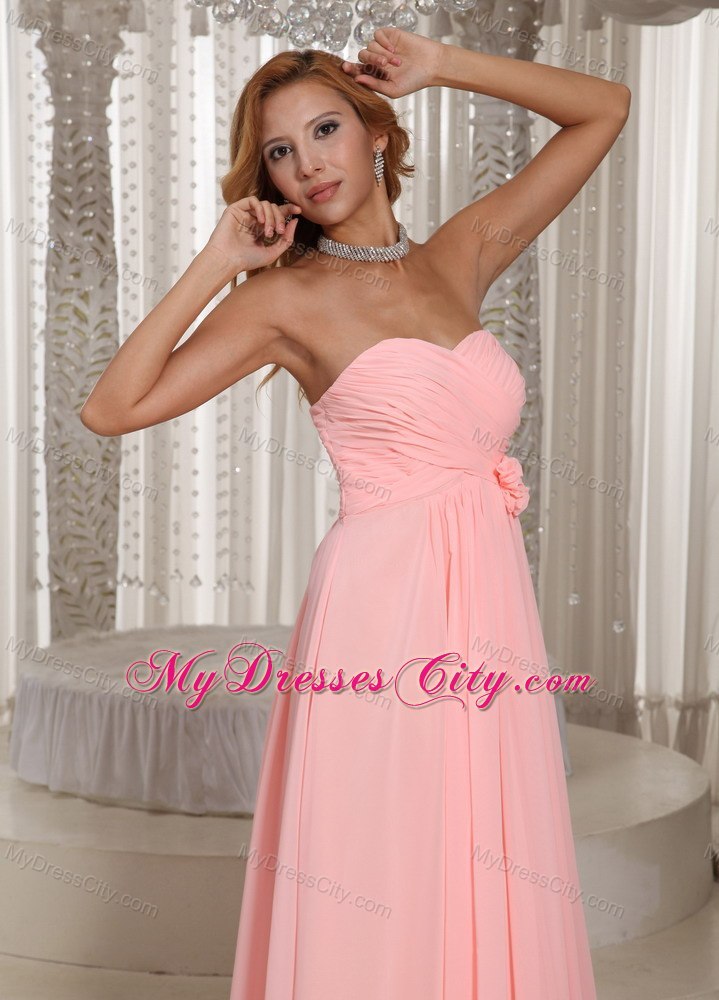 Simple Flowers Ruched Chiffon Baby Pink Formal Dresses for Dama