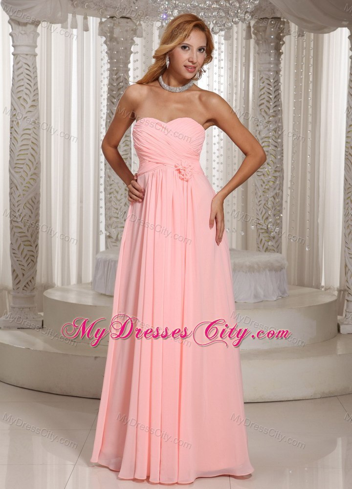 Simple Flowers Ruched Chiffon Baby Pink Formal Dresses for Dama