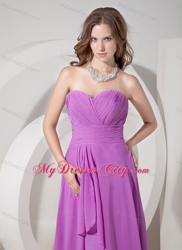 Ruched Two Layers Brush Train Chiffon Lavender Cheap Dama Dress