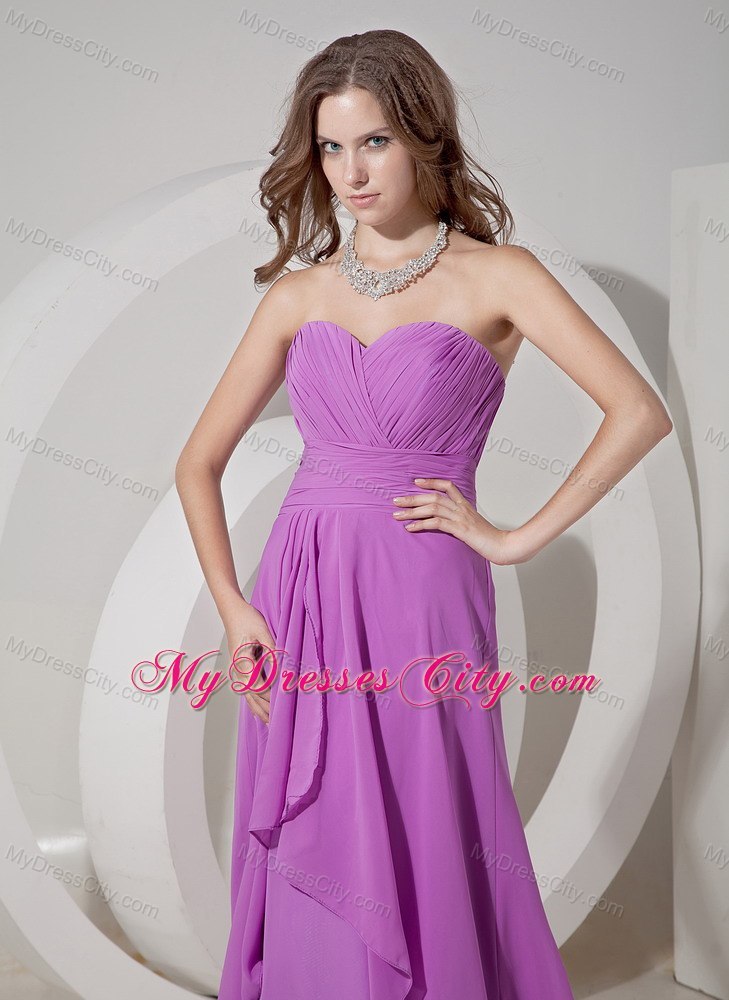 Ruched Two Layers Brush Train Chiffon Lavender Cheap Dama Dress