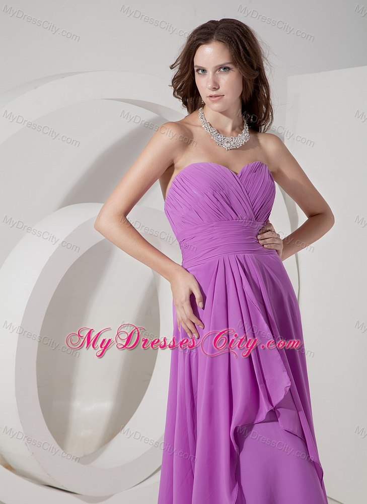 Ruched Two Layers Brush Train Chiffon Lavender Cheap Dama Dress