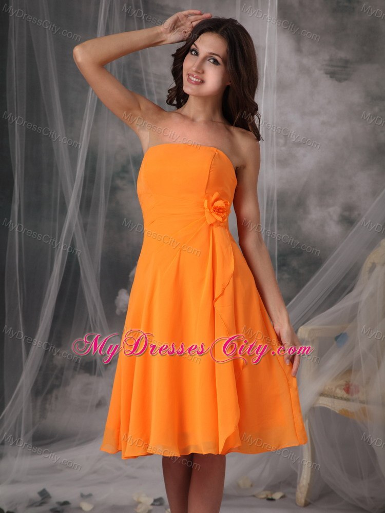 Knee-length Orange Chiffon Flowers Dama Dress for Quinceaneras