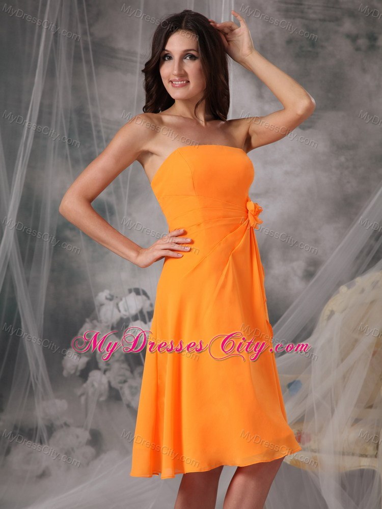 Knee-length Orange Chiffon Flowers Dama Dress for Quinceaneras