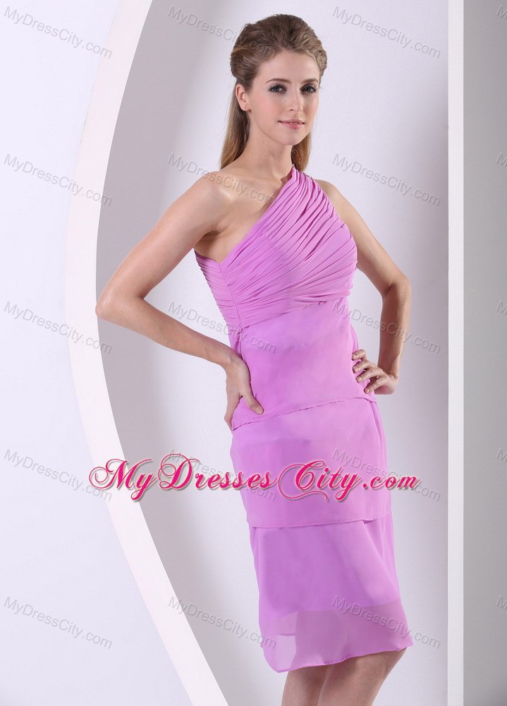 Layered Beaded One Shoulder Lilac Knee-length Cocktail Dress