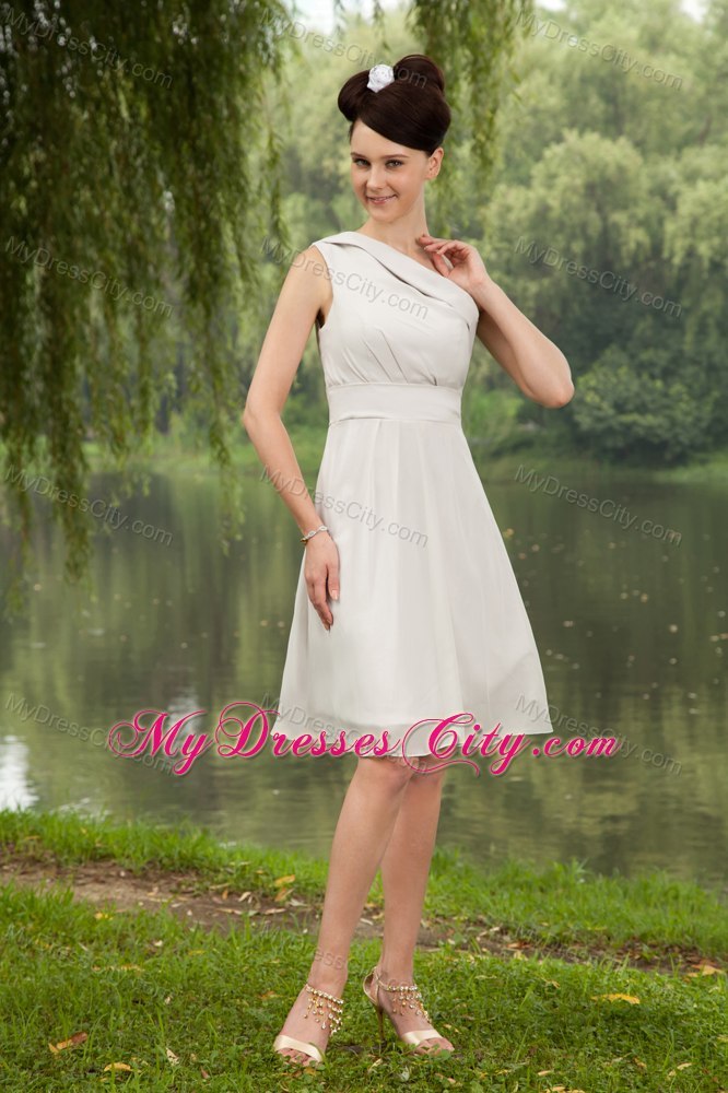 Grey Asymmetrical Knee-length Empire Chiffon Maternity Bridesmaid Dress