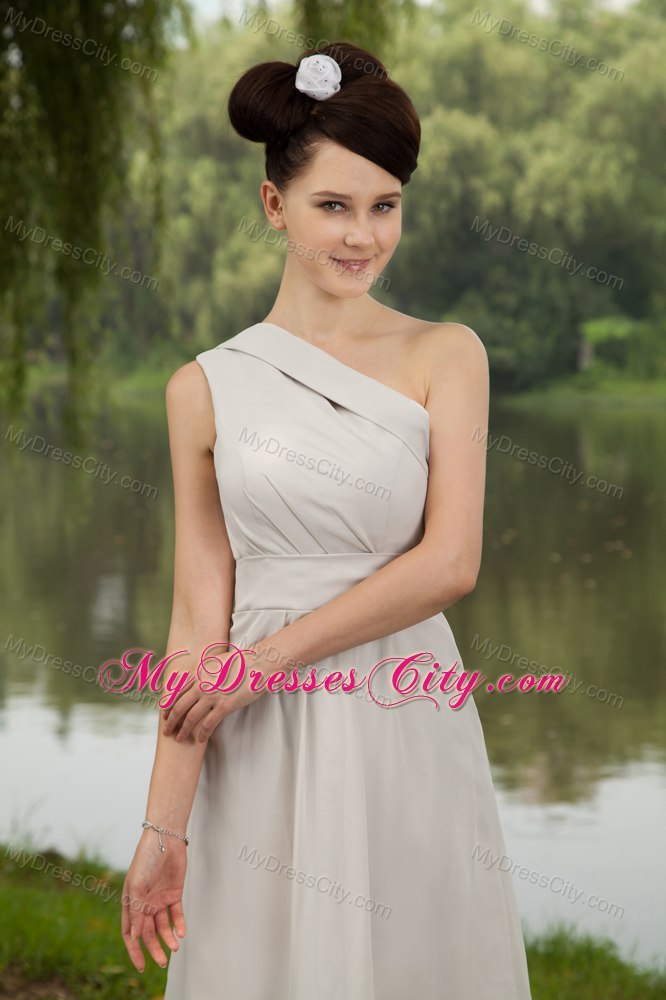 Grey Asymmetrical Knee-length Empire Chiffon Maternity Bridesmaid Dress