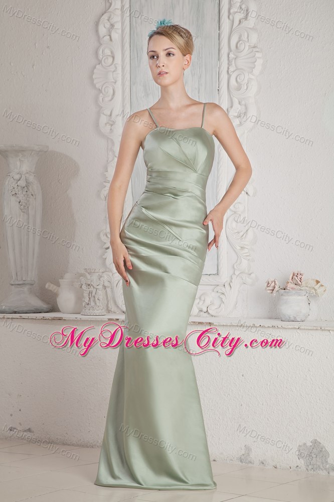 Column Spaghetti Straps Ruched Satin Dama Dress for Quinceaneras