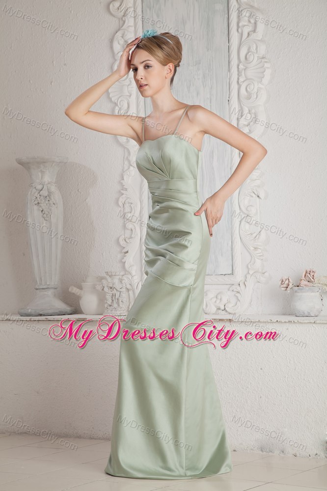 Column Spaghetti Straps Ruched Satin Dama Dress for Quinceaneras