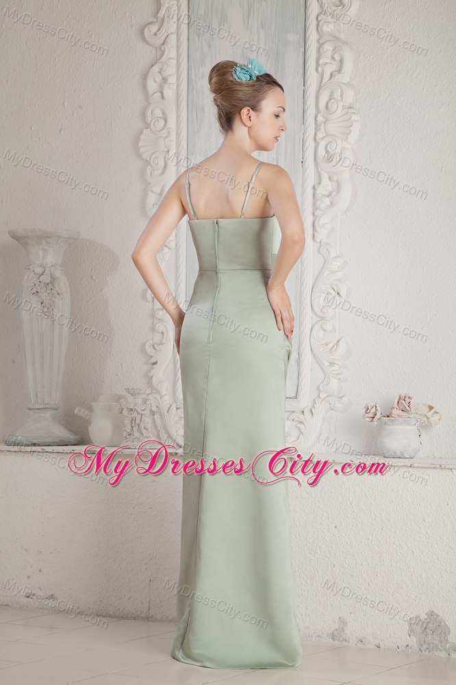 Column Spaghetti Straps Ruched Satin Dama Dress for Quinceaneras